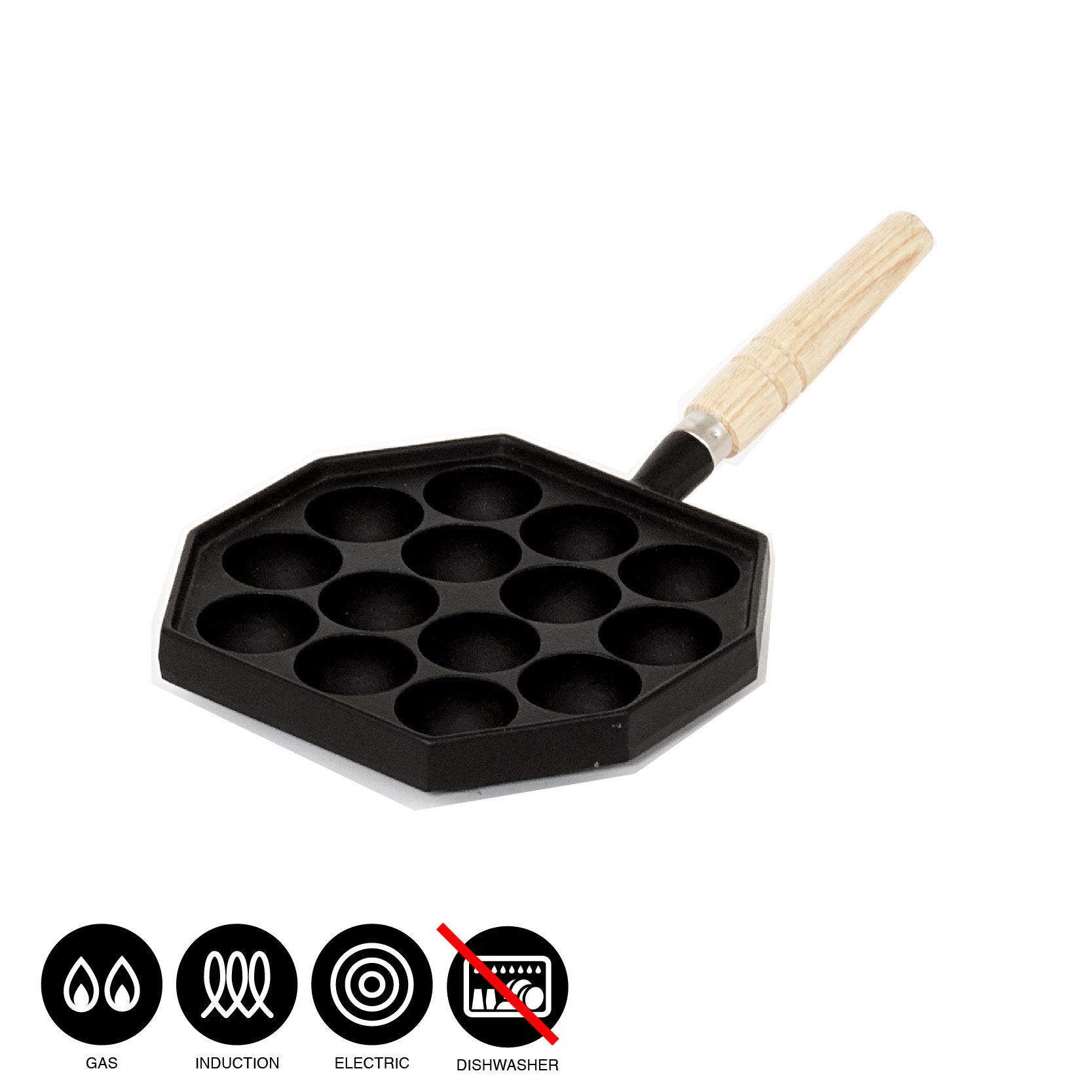 Cast Iron Takoyaki Pan with wooden Handle (14 Holes)